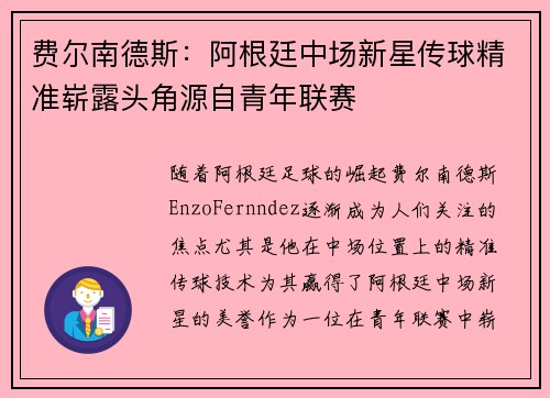 费尔南德斯：阿根廷中场新星传球精准崭露头角源自青年联赛